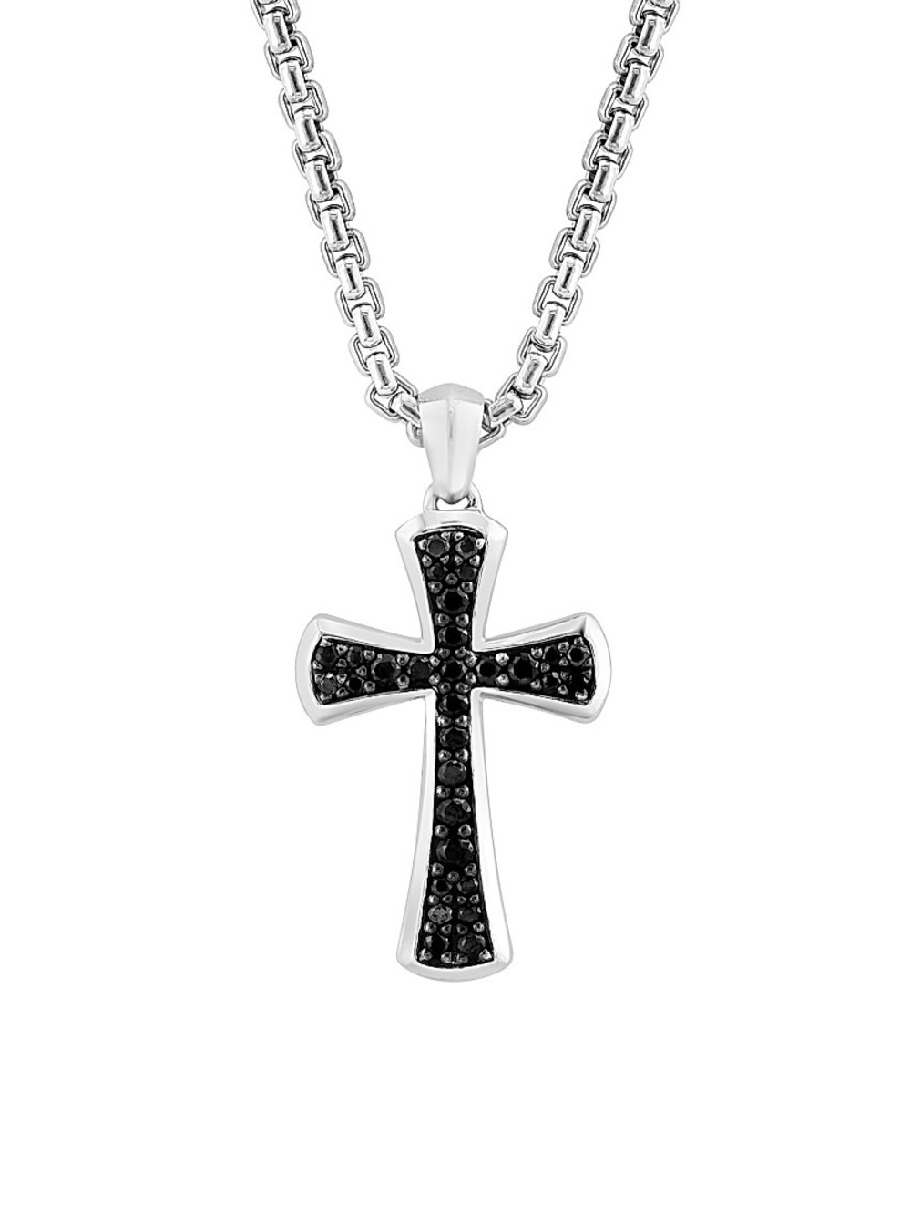 EFFY Collection Black Sapphire Cross 22" Pendant Necklace in Sterling Silver